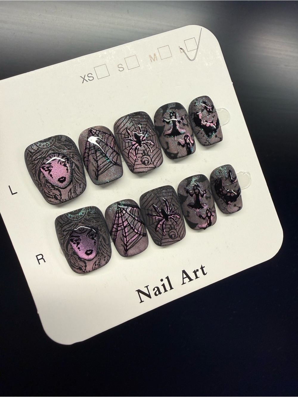 Halloween Grey Nail Art Press-On Set - Large